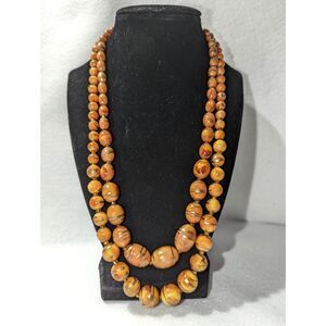 Butterscotch N Gold Beaded Necklaces